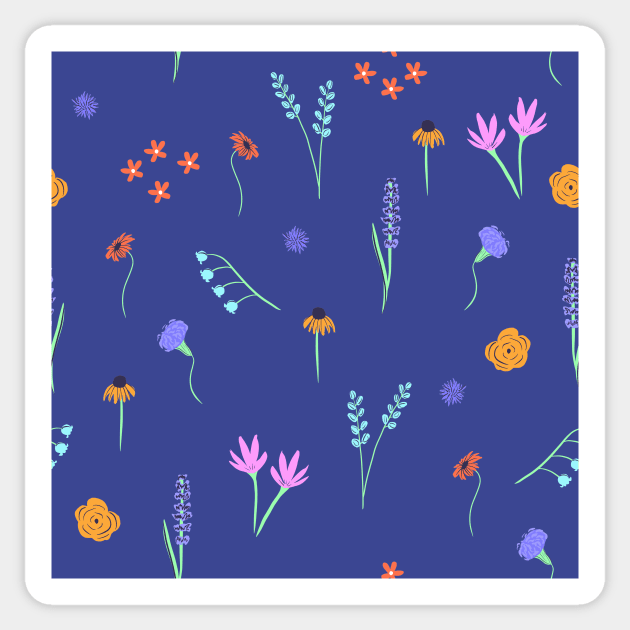 Florals on a Blue Background, Smaller Sticker by A2Gretchen